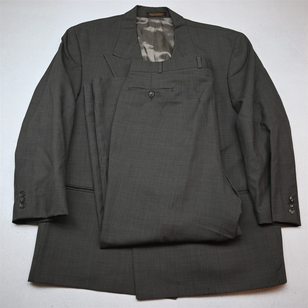 Brandini Mens Double Breasted Suit 46S 38x29 Gray Houndstooth Wool Peak Lapel